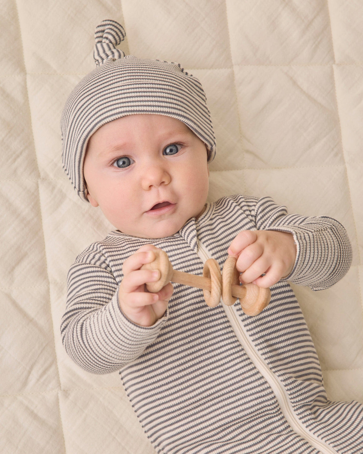 Quincy Mae Waffle Sleep Set - Midnight Microstripe, NB