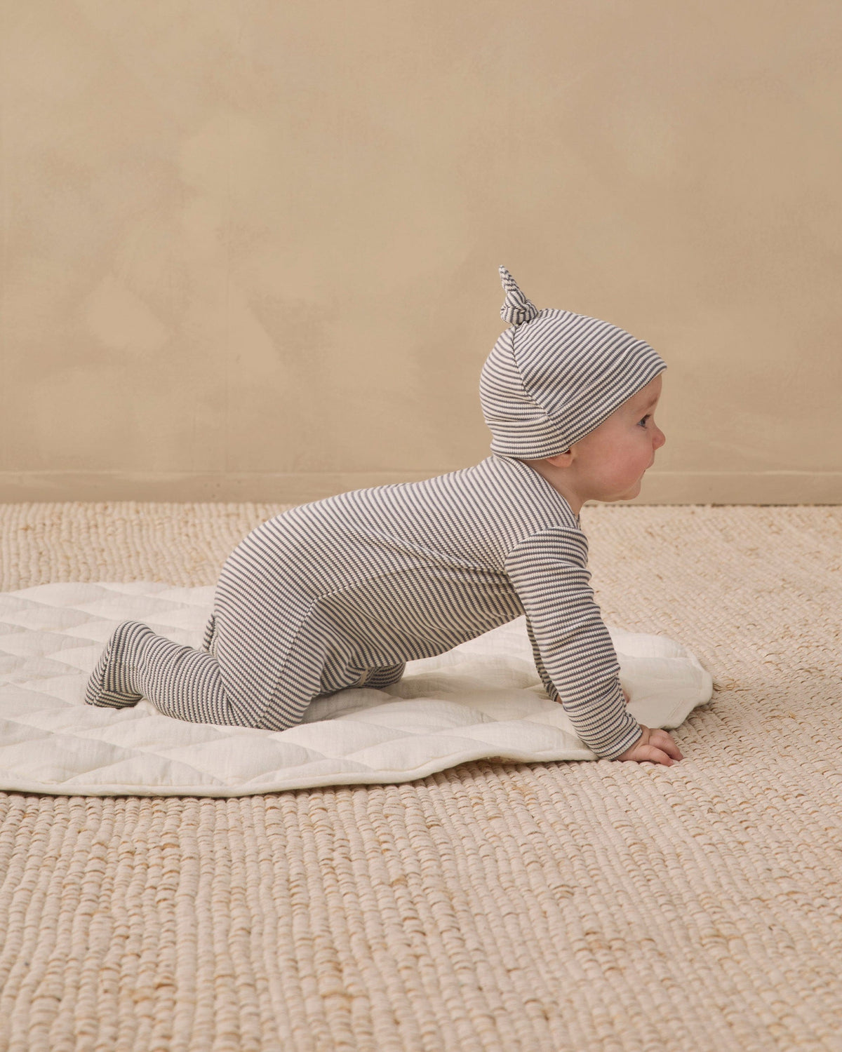 Quincy Mae Waffle Sleep Set - Midnight Microstripe, NB