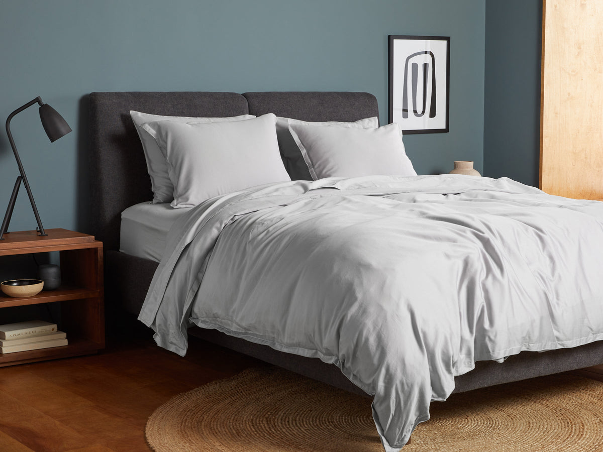 Sateen Duvet Cover Set - Light Grey F/Q
