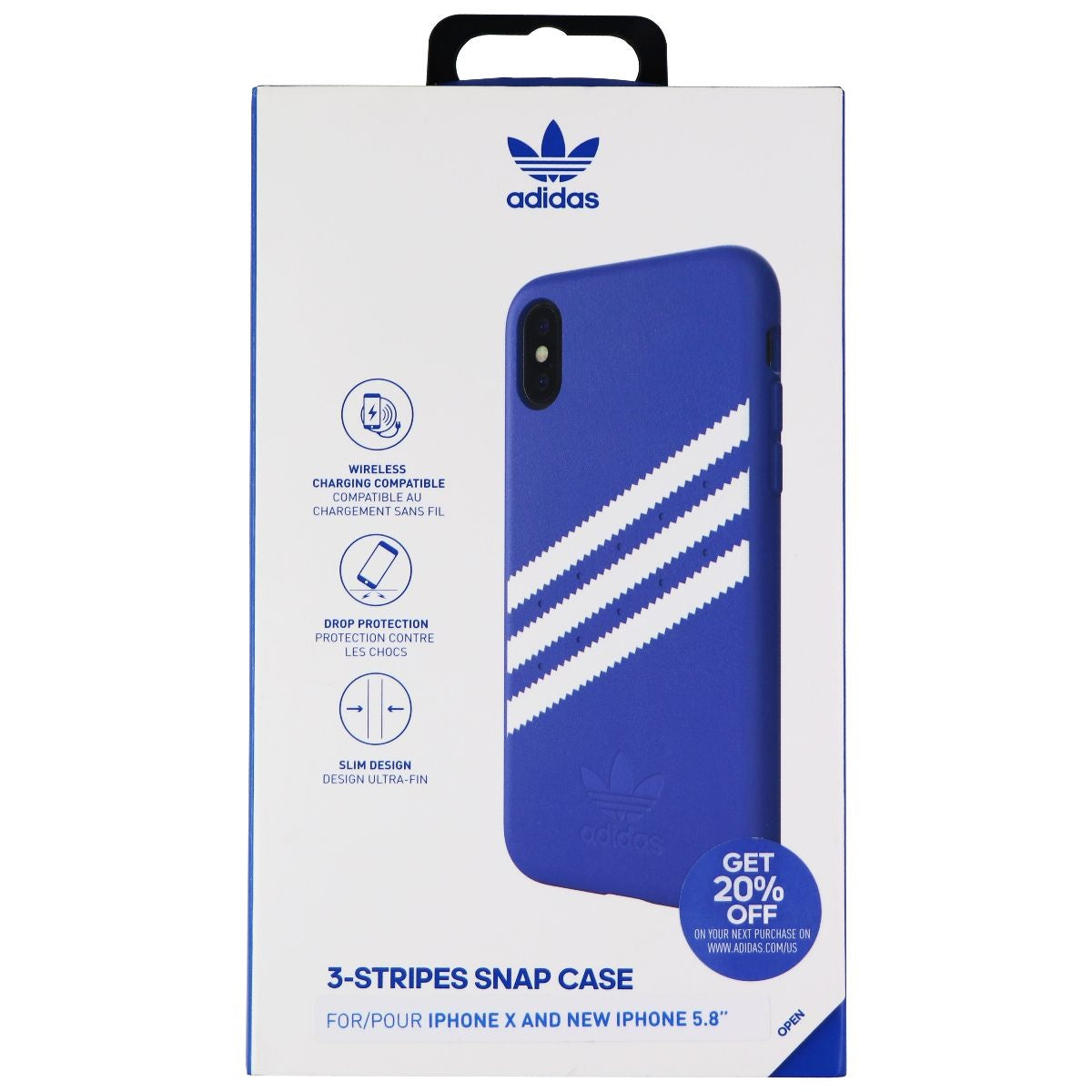 Adidas 3-Stripe Snap Case for Apple iPhone Xs and iPhone X - Blue and White - New