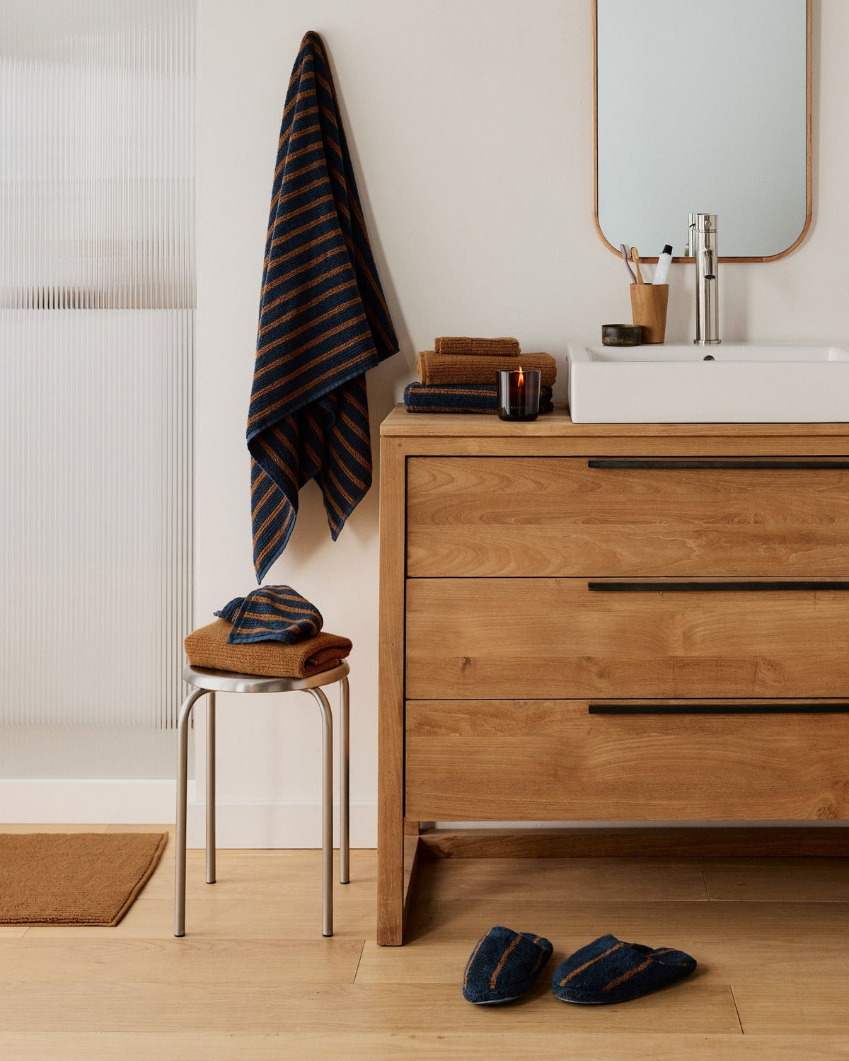4+4 Organic Resort Stripe Bath Bundle - Ink with Tobacco